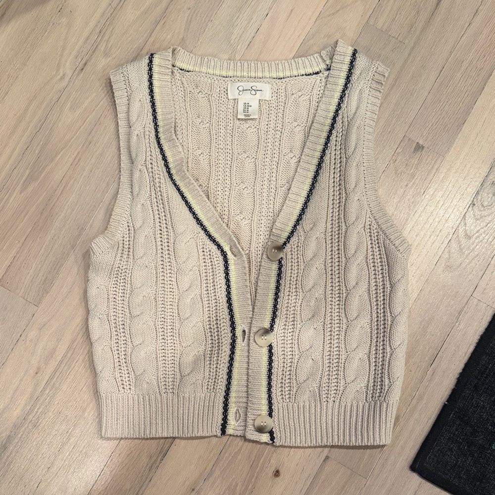 Jessica Simpson Cream Cable Knit Cardigan Vest